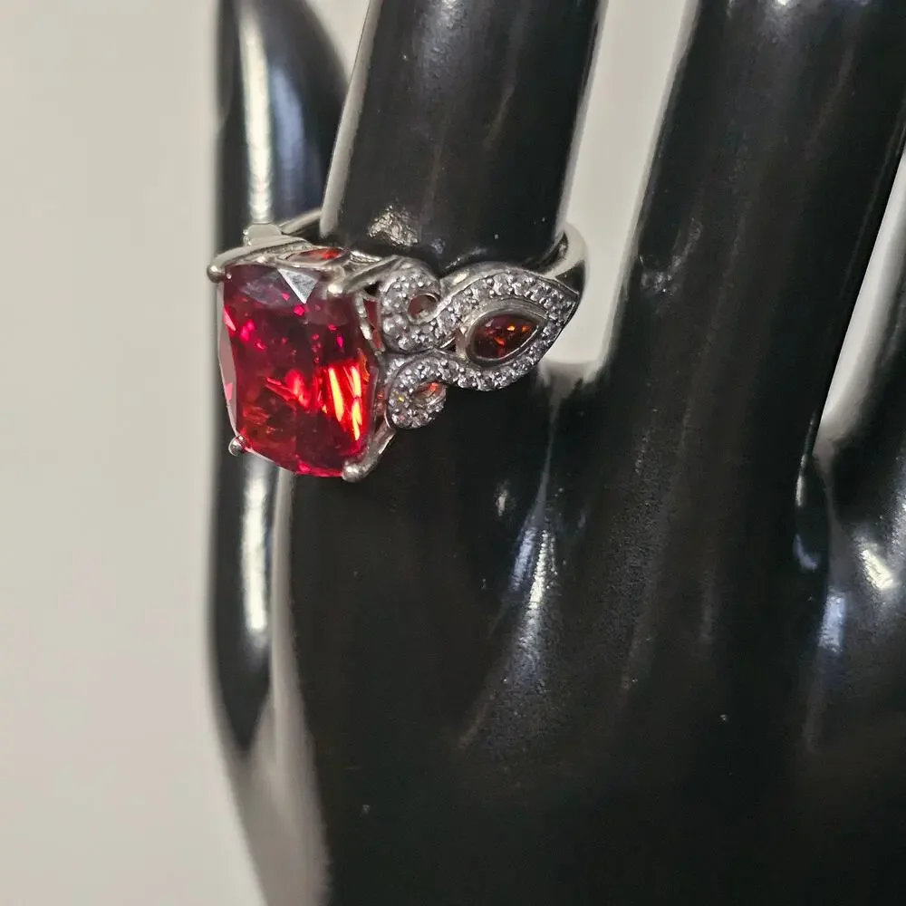 Bella Luce 4.45ctw Cushion Cut Lab Ruby Marquise Accents Halo Statement 925 Sz 9